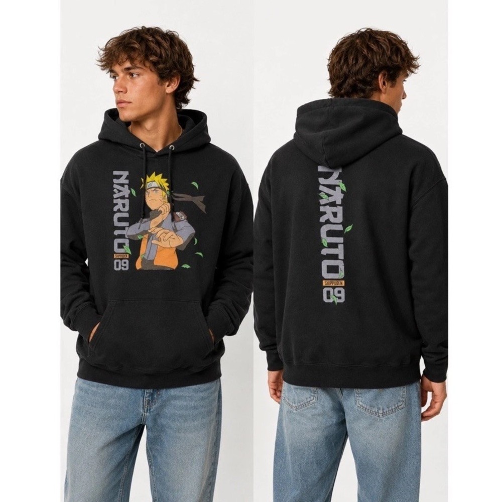 Naruto Shippuden Pullover Hoodie Sweatshirt Black Mens 2XL Anime Graphic So Soft